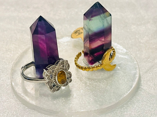 Rings Holder, Selenite and Small Rainbow Towers