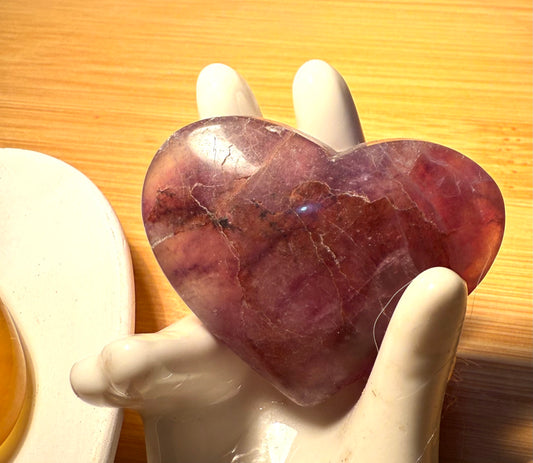 Yellow and Purple Fluorite Hearts Carvings