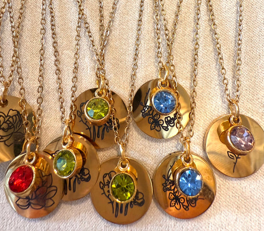 Birthstones Stainless Steel Gold Plated Necklaces