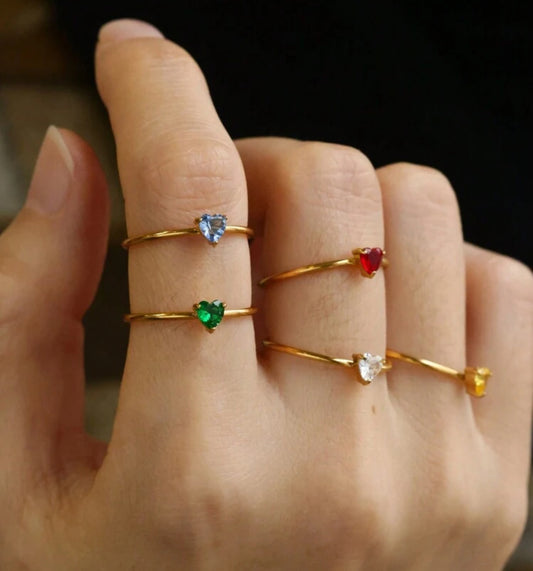 Birthstone Rings Stainless Steel , Adjustable