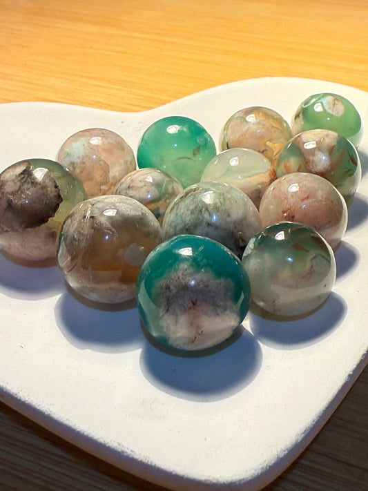 Green Flower Agate Small Spheres 20mm approx