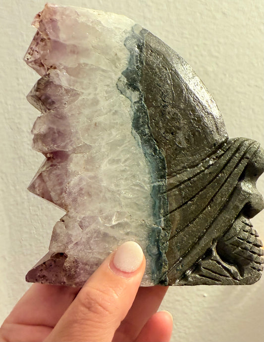 Carved Amethyst Fairy Sculpture, Raw Crystal & Stone Fairy Figurine