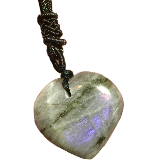 Labradorite Heart Shape Pendant, Purple Flashes