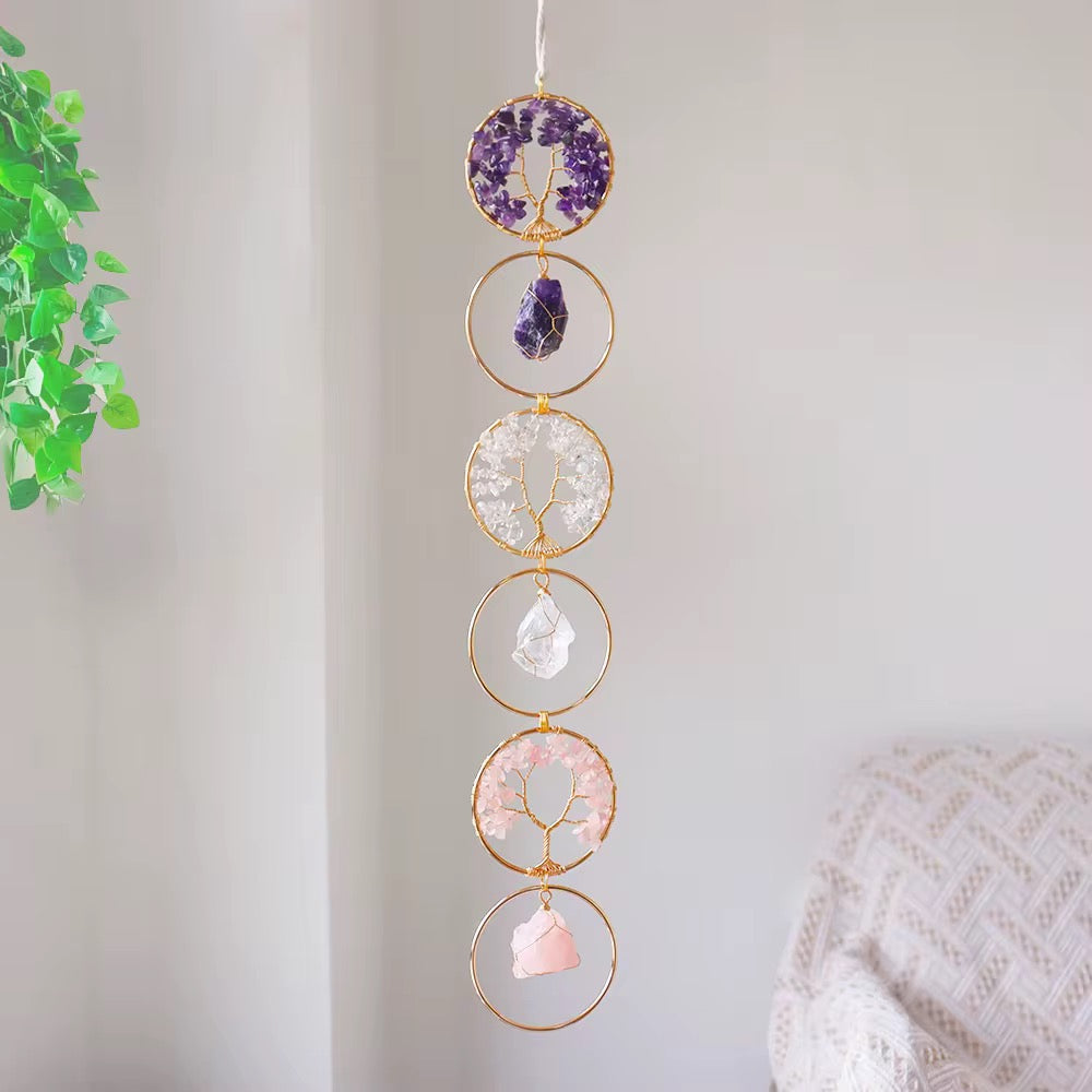 Crystal Tree of Life Hanging Décor – 5-Tier Healing Gemstone Wall Art