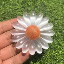 Selenite Flower Daisy Hand-Carved Crystal Decor