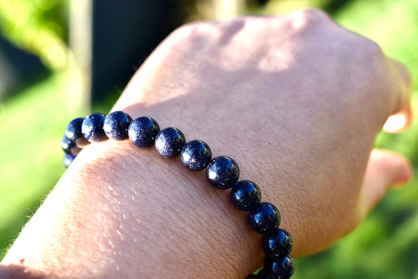 Blue Sandstone or Goldstone 8mm Unisex Bracelet