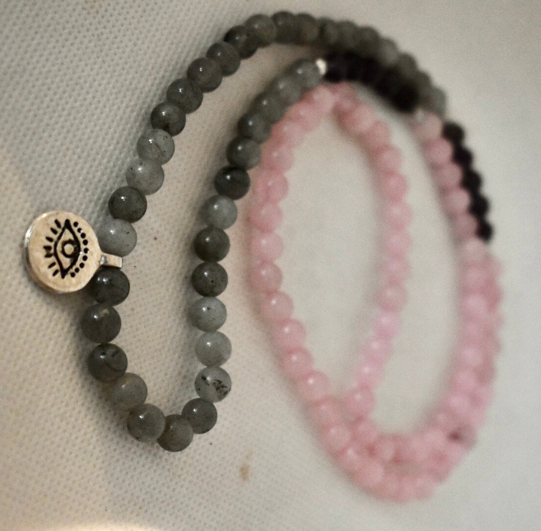 Rose quartz , Amethyst and Labradorite Mala