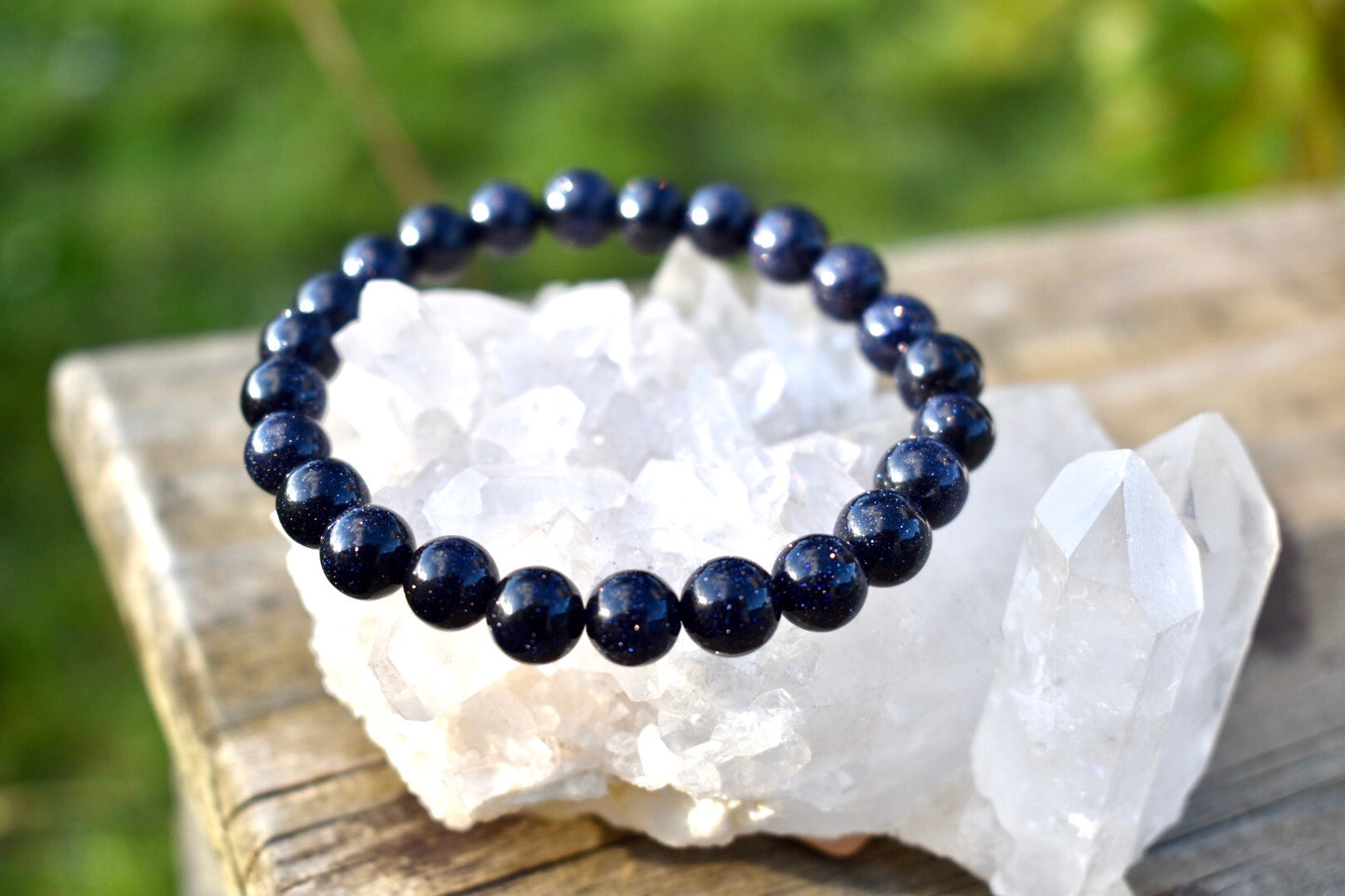 Blue Sandstone or Goldstone 8mm Unisex Bracelet