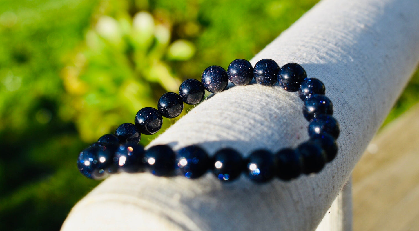 Blue Sandstone or Goldstone 8mm Unisex Bracelet