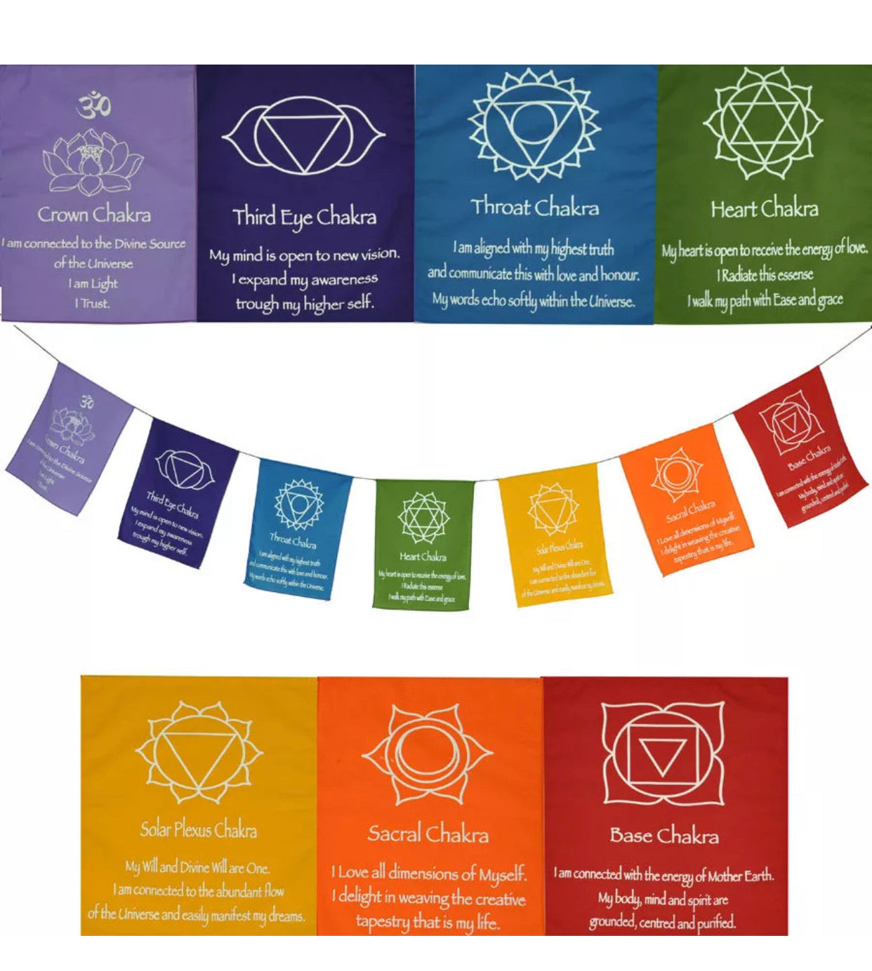 Large Seven Chakra Prayer Flags Banner Wall Hanging