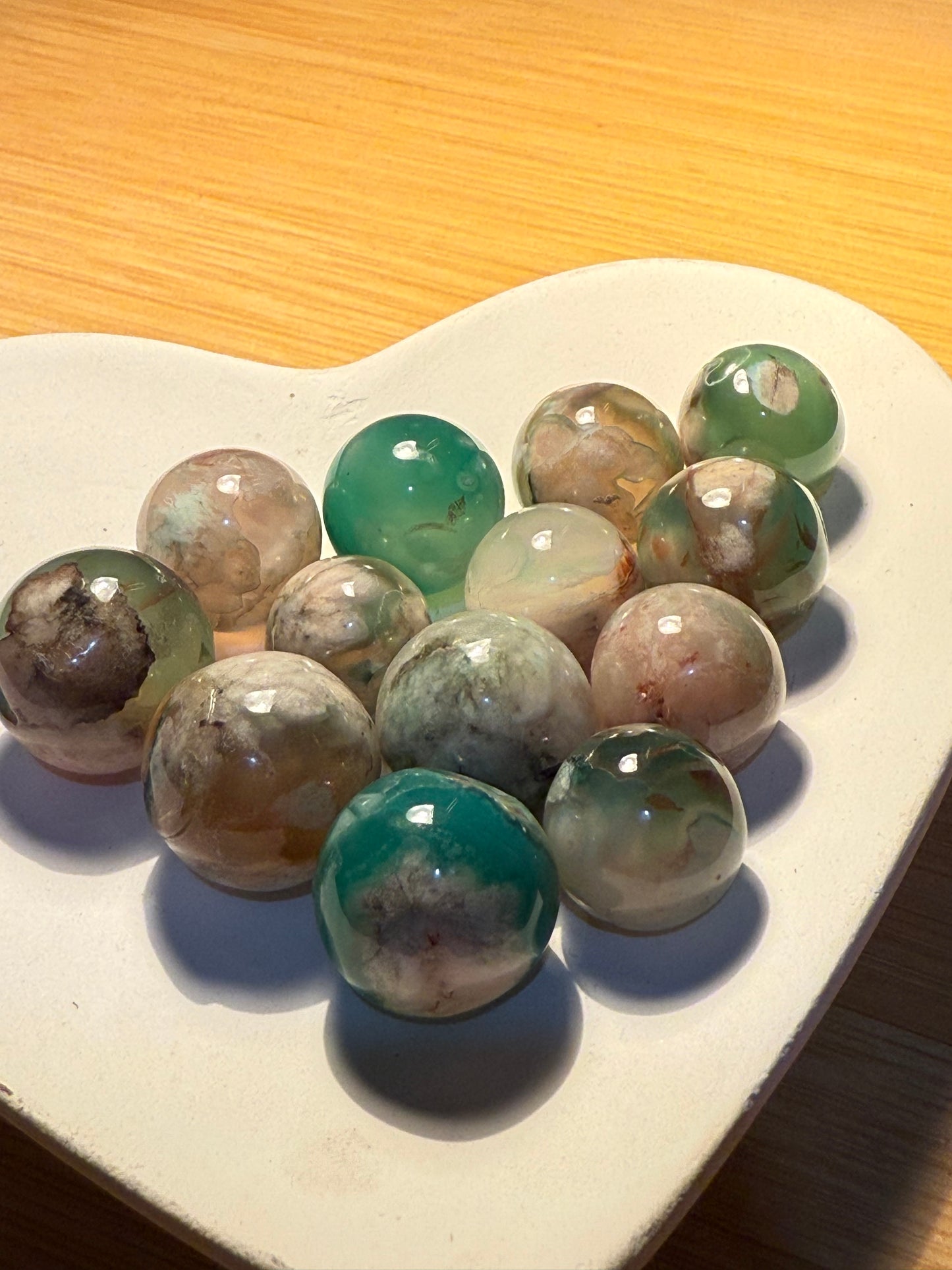 Green Flower Agate Small Spheres 20mm approx