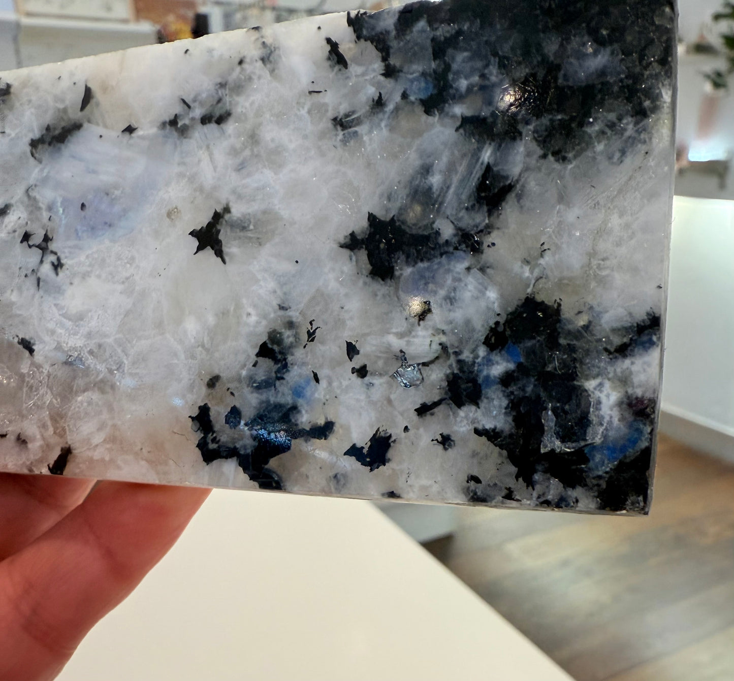 Moonstone Slice , Blue Flashes