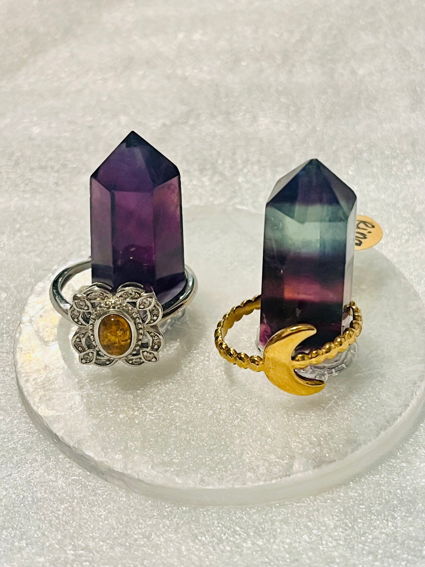 Rings Holder, Selenite and Small Rainbow Towers