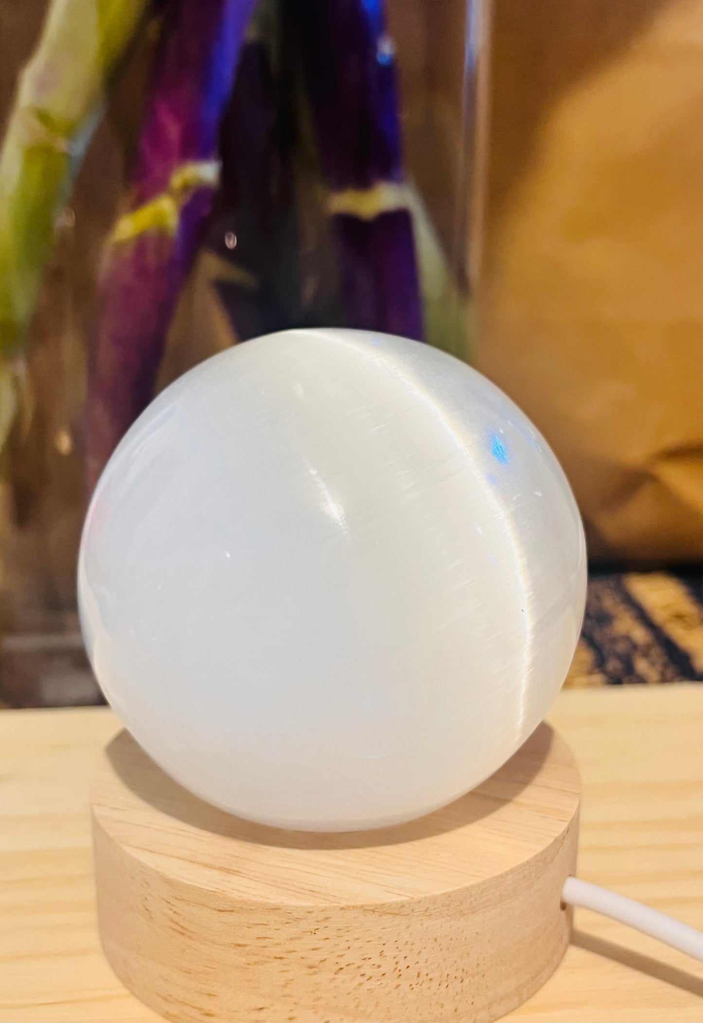 Selenite Sphere Multicolour Lamp