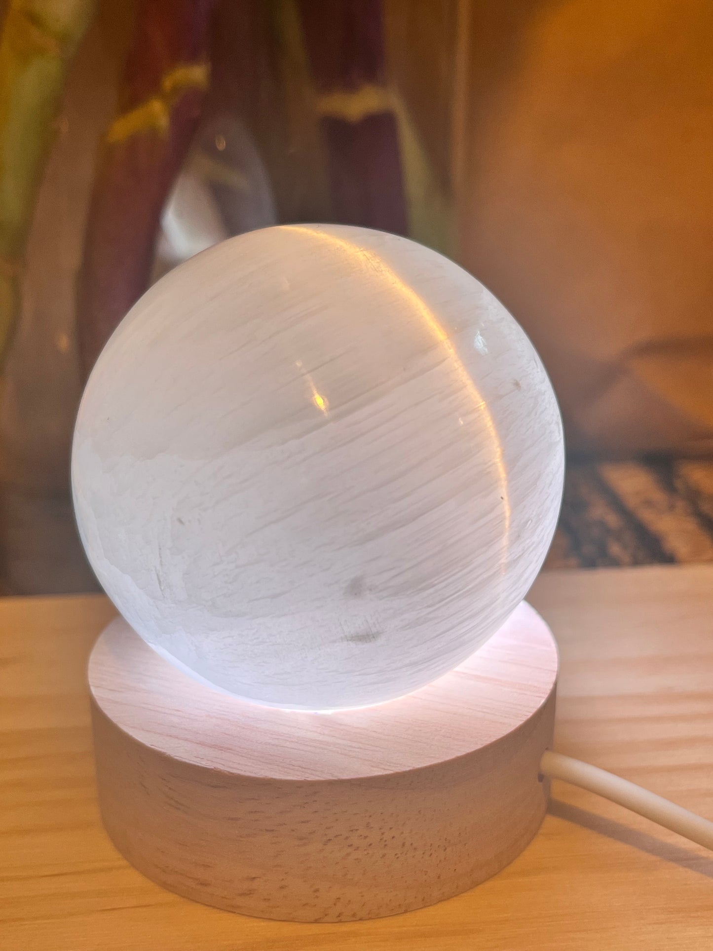 Selenite Sphere Multicolour Lamp