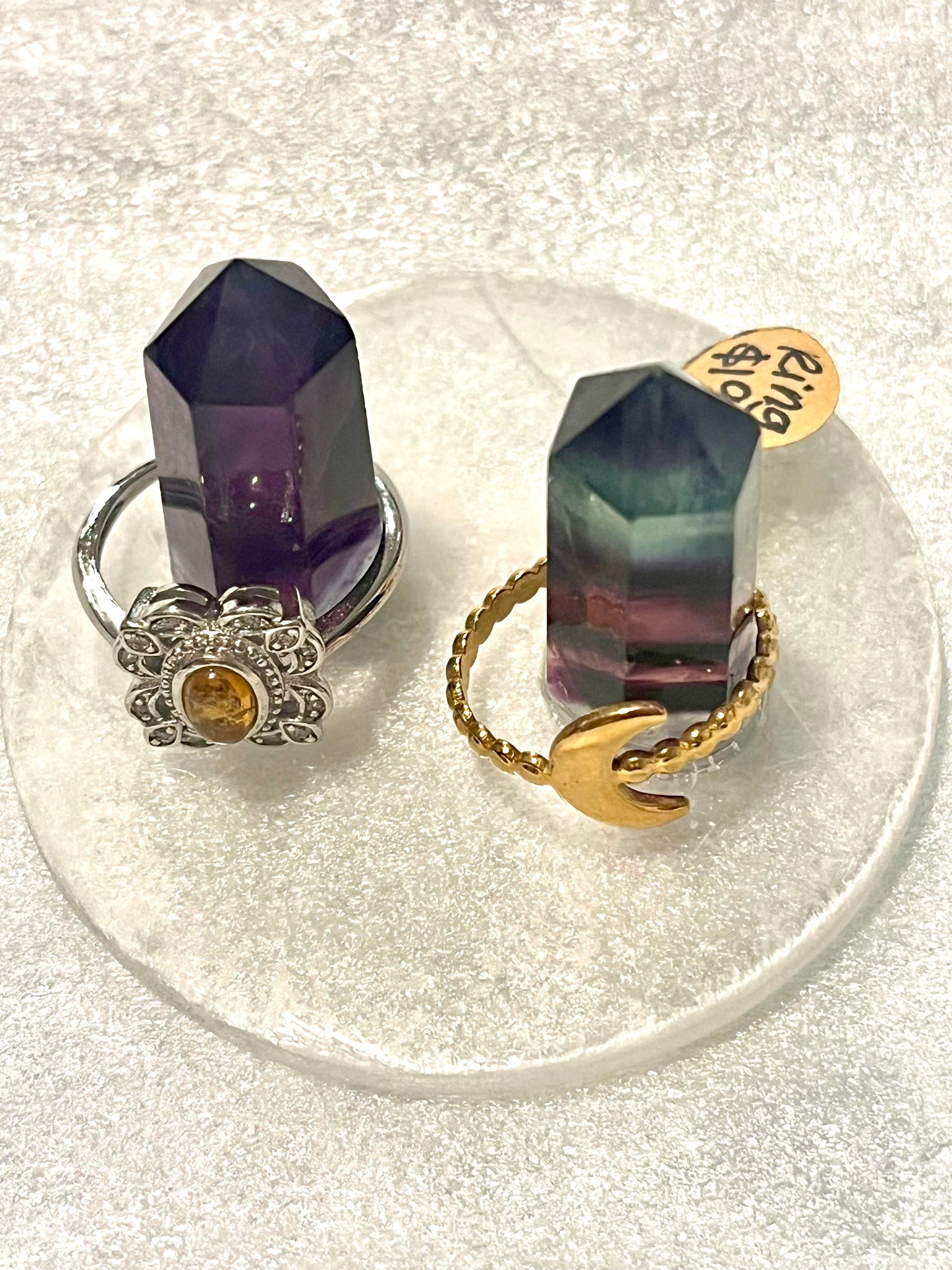 Rings Holder, Selenite and Small Rainbow Towers