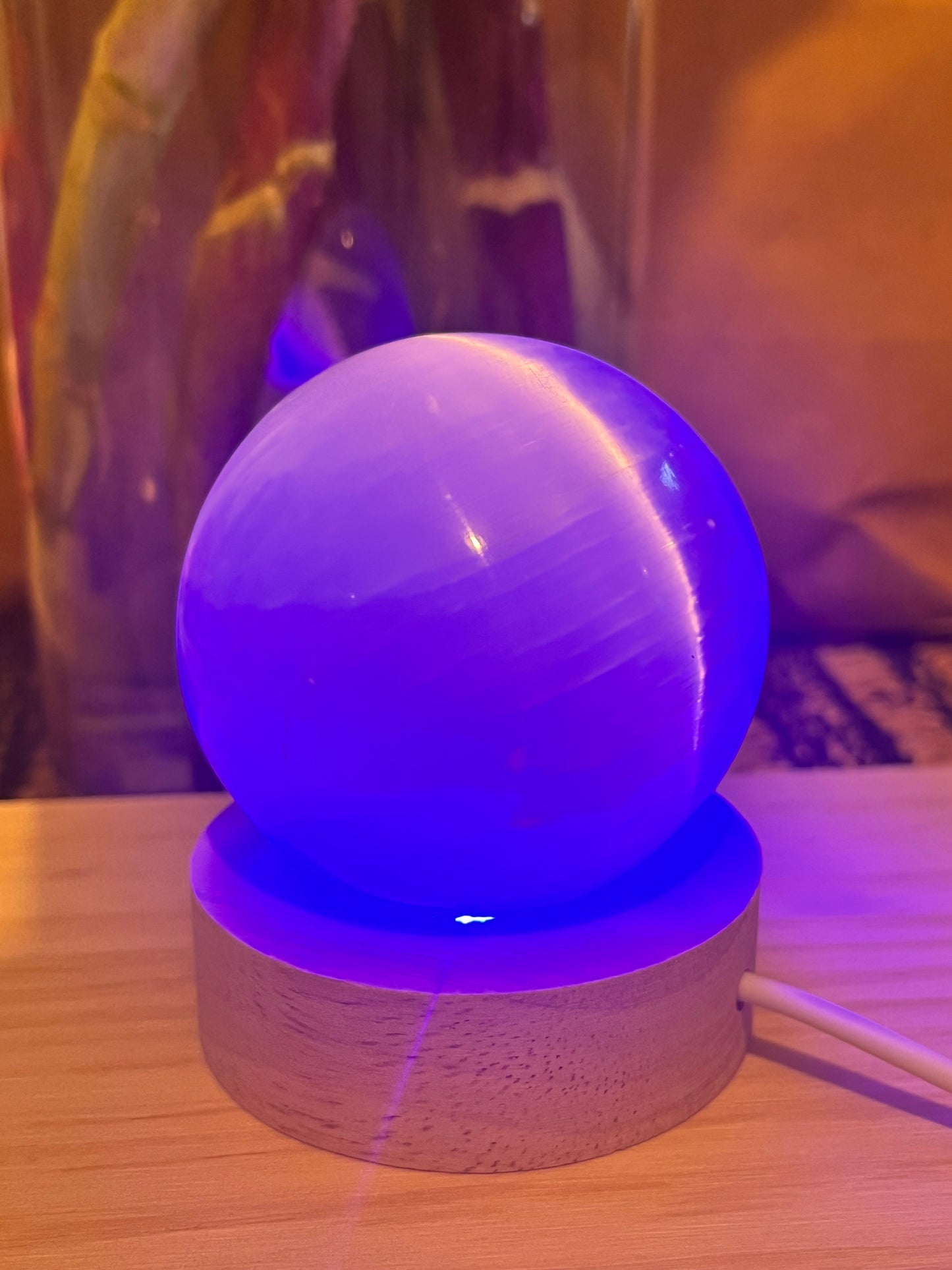 Selenite Sphere Multicolour Lamp