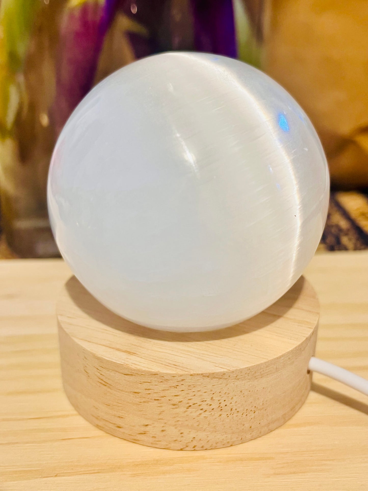 Selenite Sphere Multicolour Lamp