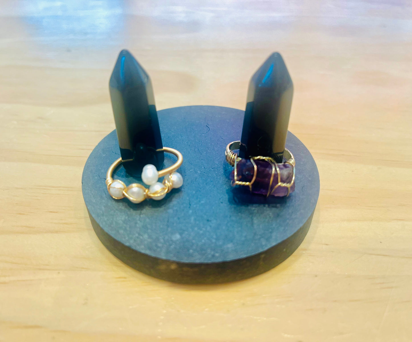 Crystal Ring Holder, Shungite and Black Obsidian