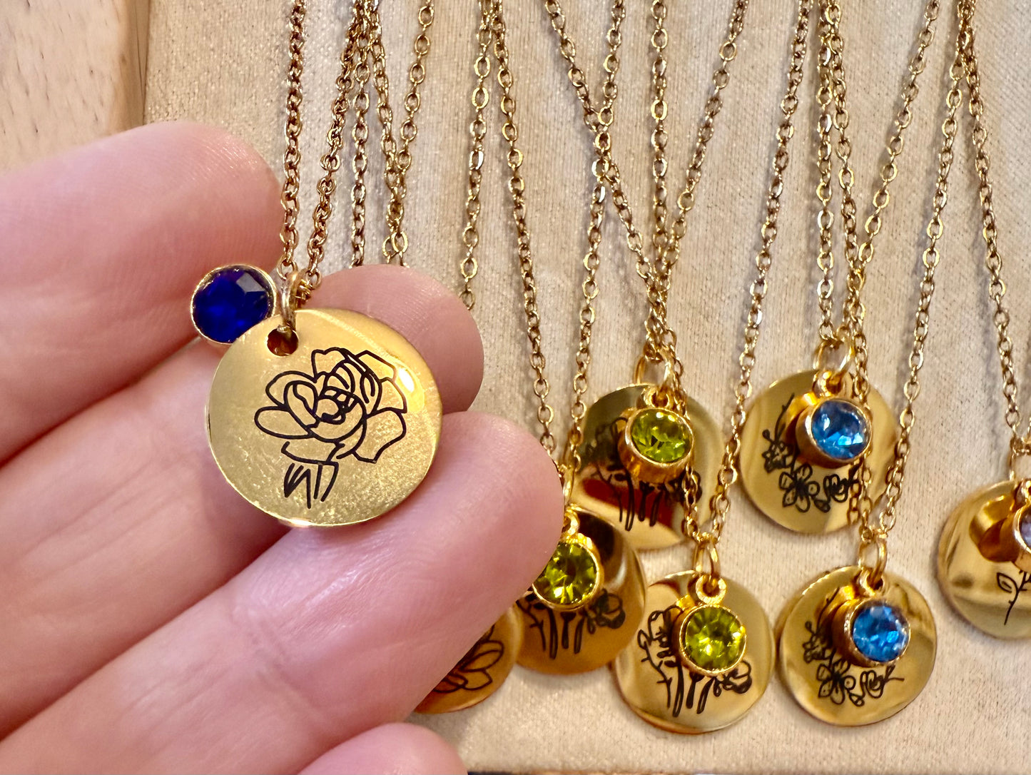 Birthstones Stainless Steel Gold Plated Necklaces