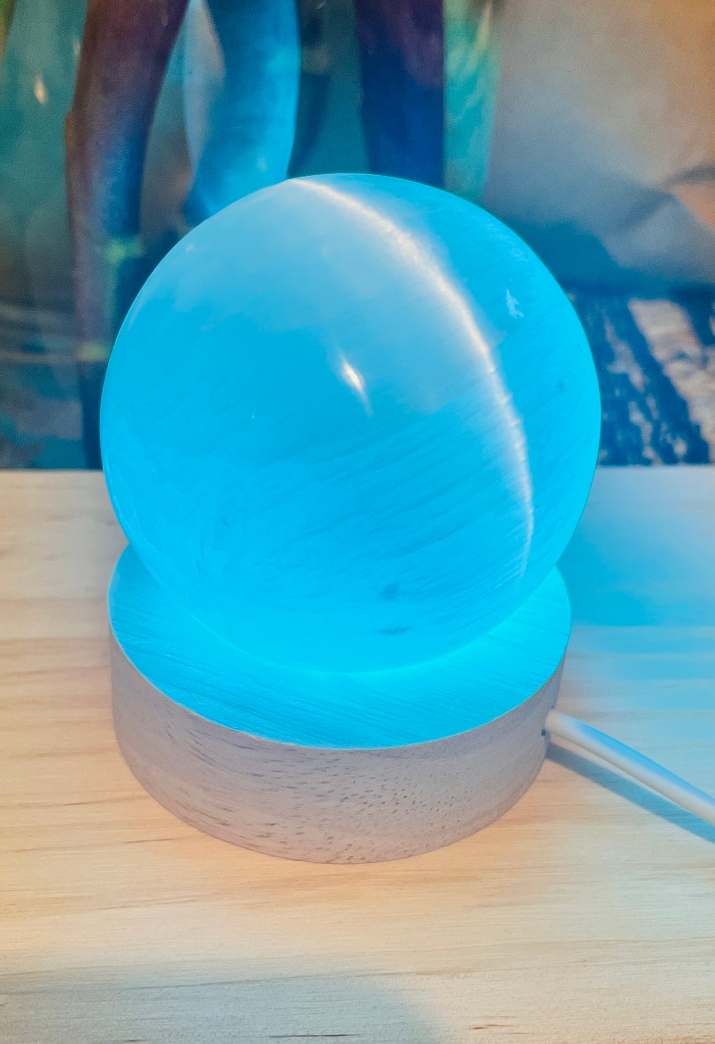 Selenite Sphere Multicolour Lamp