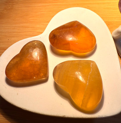 Yellow and Purple Fluorite Hearts Carvings