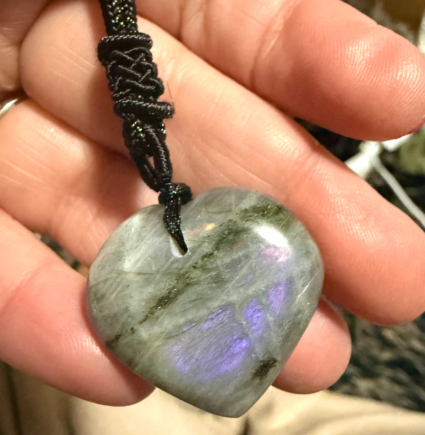 Labradorite Heart Shape Pendant, Purple Flashes