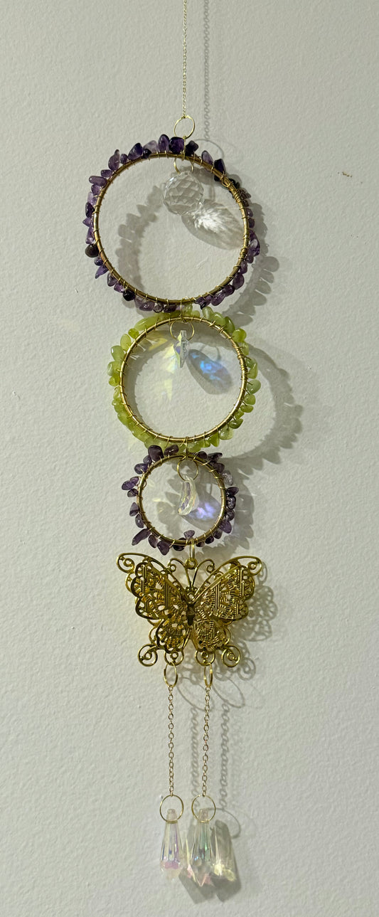 Triple Ring Crystal Butterfly Crystal Suncatcher
