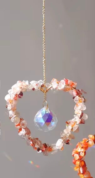 Gemstone Heart Crystal Suncatcher, Handmade Light-Catching Decor