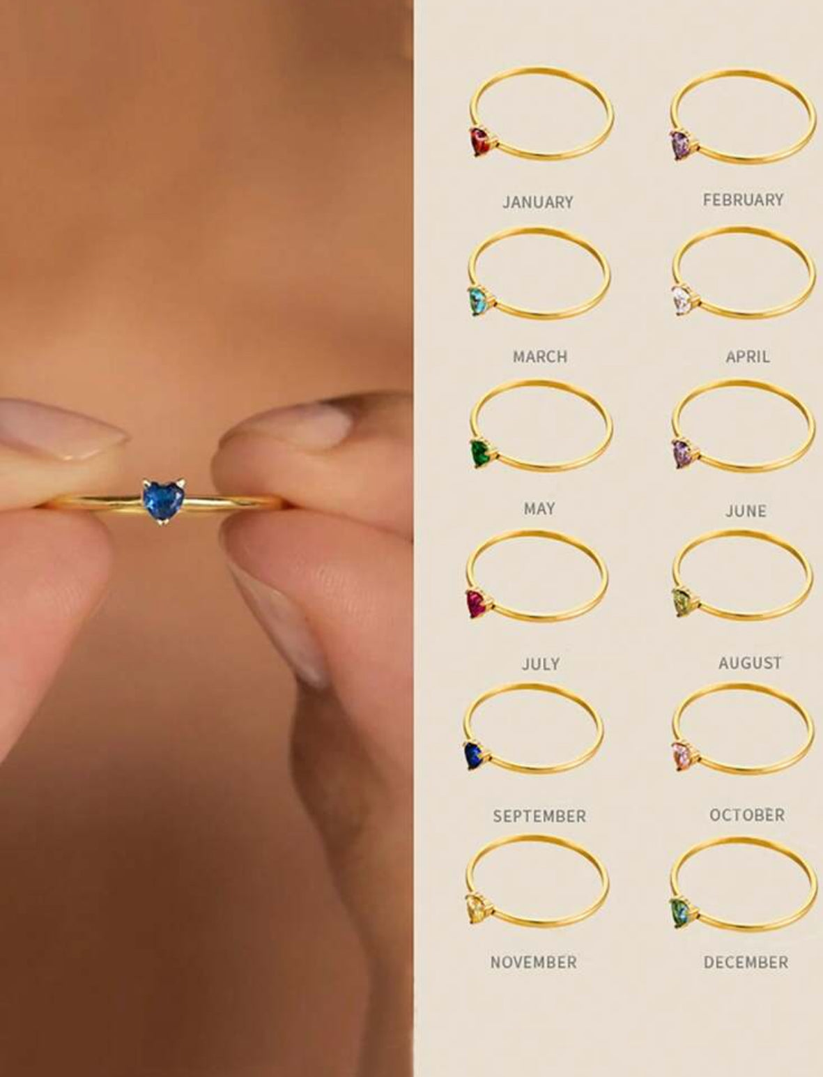 Birthstone Rings Stainless Steel , Adjustable