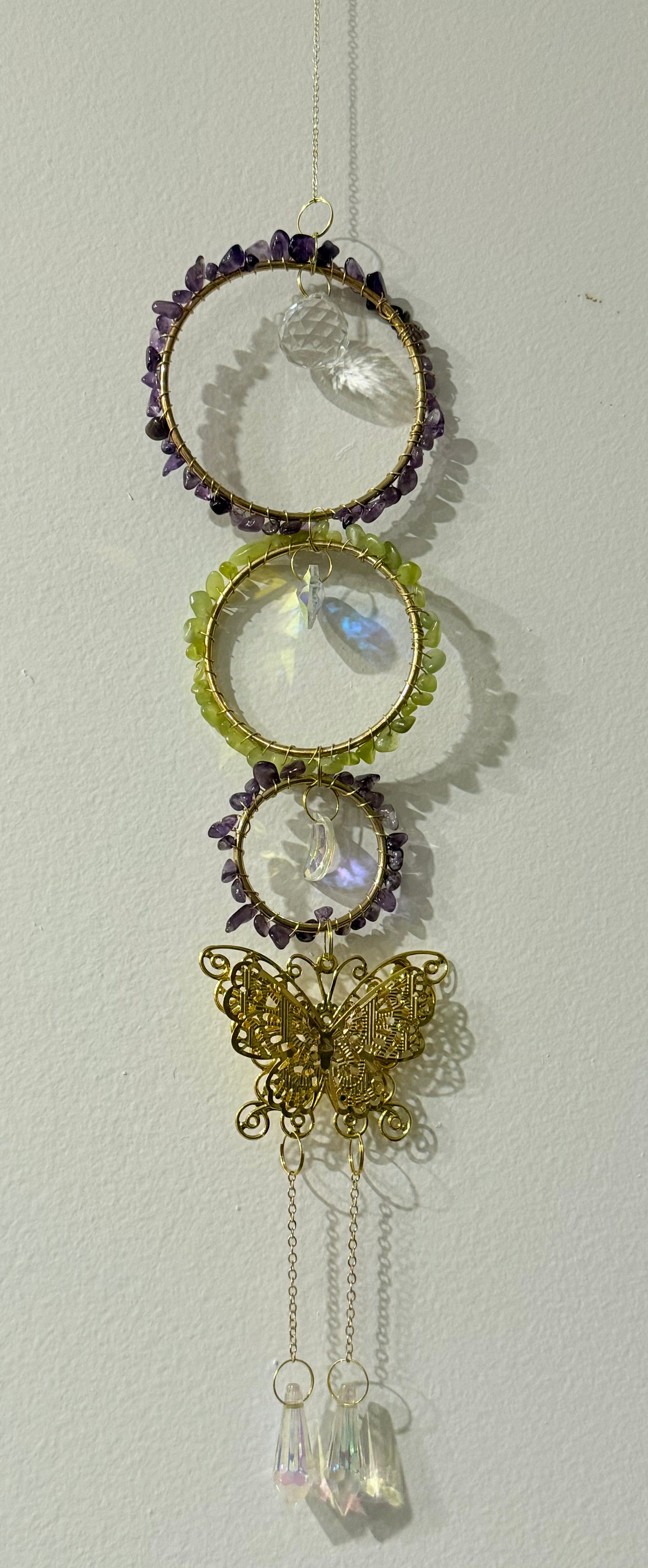 Triple Ring Crystal Butterfly Crystal Suncatcher