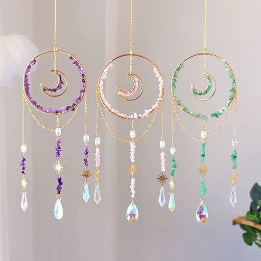 Round and Moon Natural Crystal Suncatchers