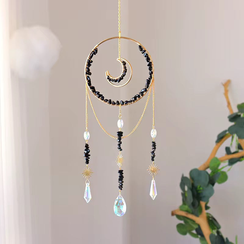 Round and Moon Natural Crystal Suncatchers