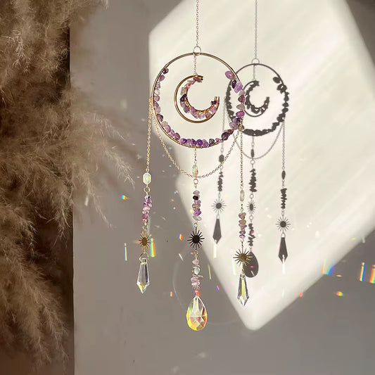 Round and Moon Natural Crystal Suncatchers