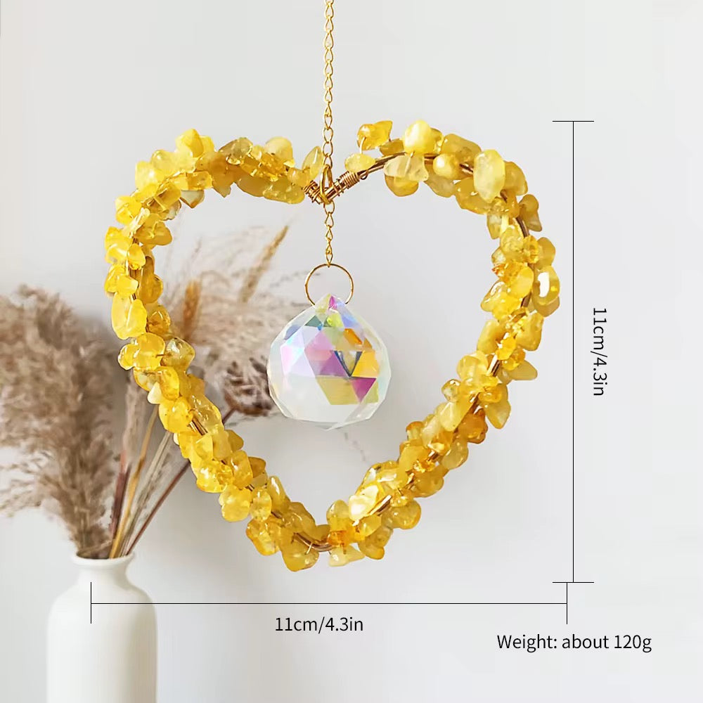 Gemstone Heart Crystal Suncatcher, Handmade Light-Catching Decor