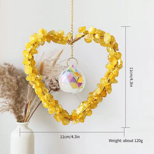 Gemstone Heart Crystal Suncatcher, Handmade Light-Catching Decor
