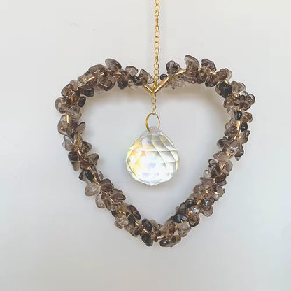 Gemstone Heart Crystal Suncatcher, Handmade Light-Catching Decor
