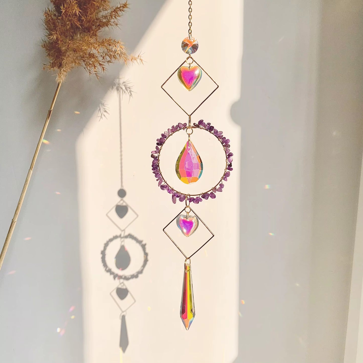 Round Crystal Suncatcher 30cm Hanging Rainbow Maker 7cm Crystal Round