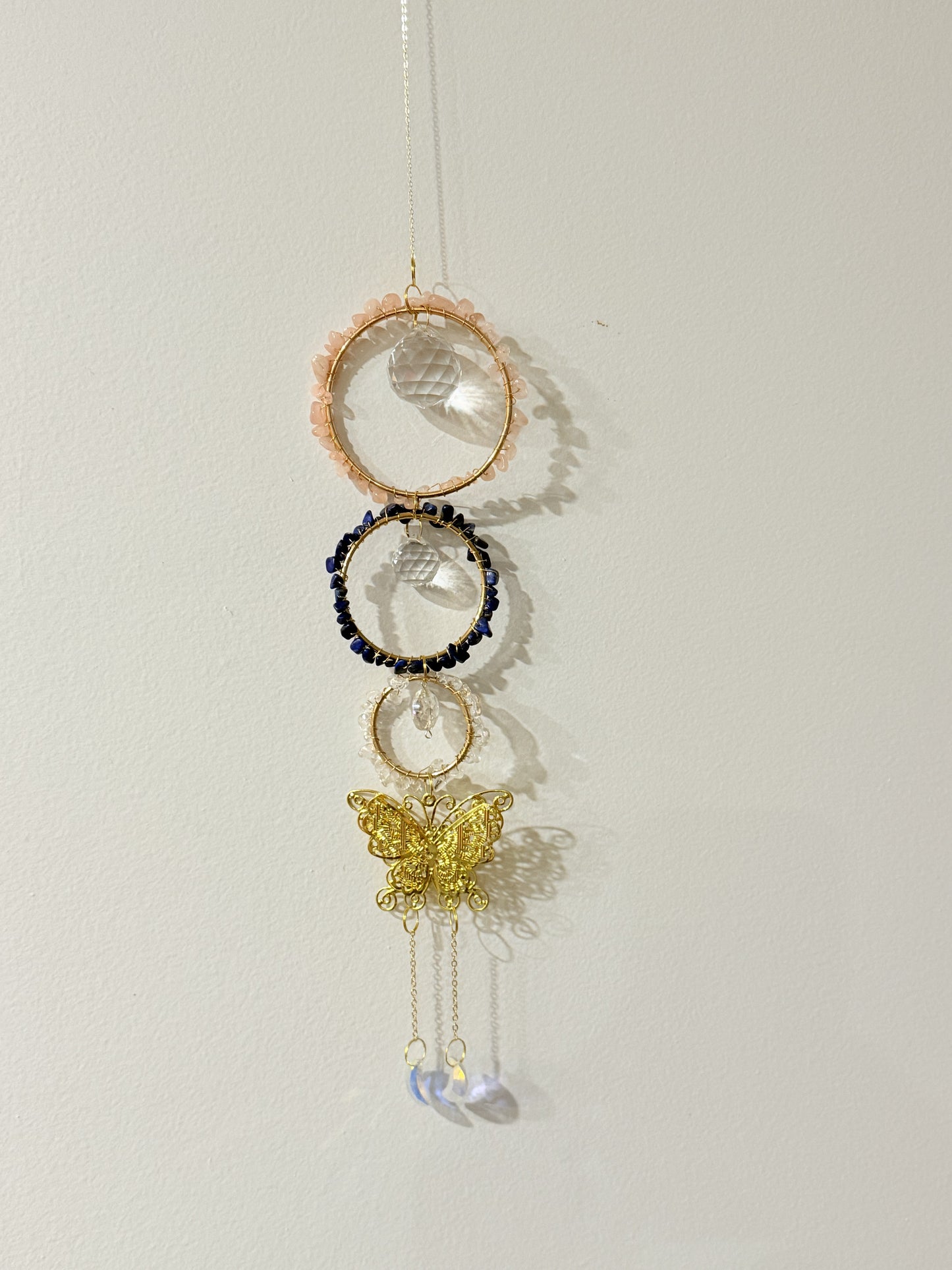 Triple Ring Crystal Butterfly Crystal Suncatcher