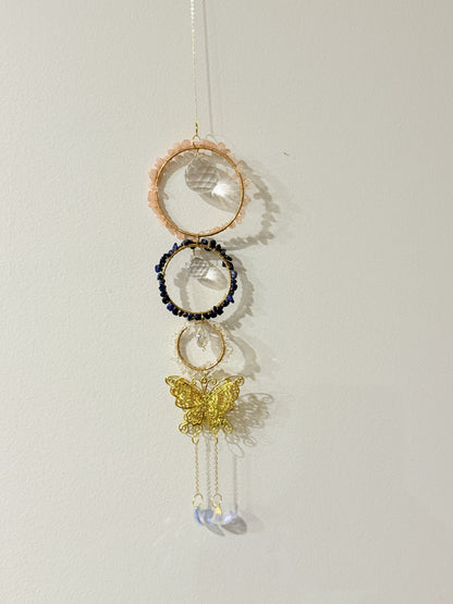 Triple Ring Crystal Butterfly Crystal Suncatcher