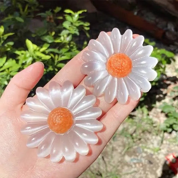Selenite Flower Daisy Hand-Carved Crystal Decor