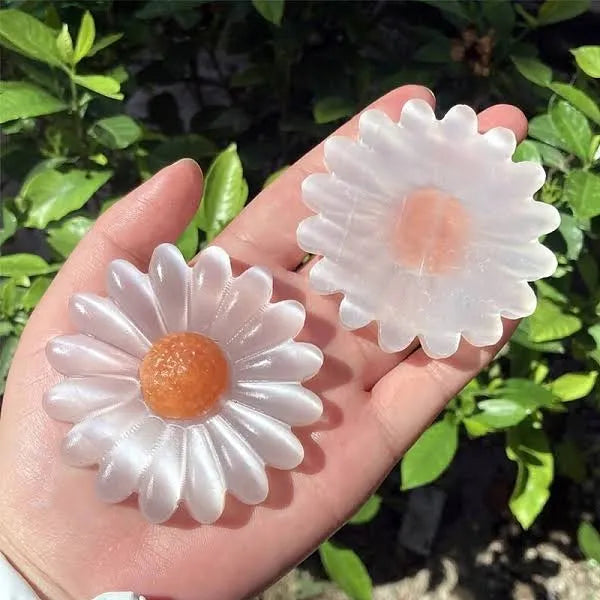 Selenite Flower Daisy Hand-Carved Crystal Decor