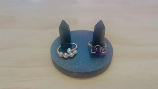 Crystal Ring Holder, Shungite and Black Obsidian