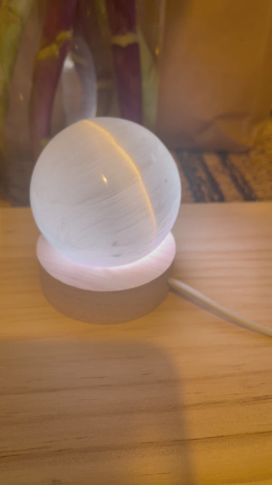 Selenite Sphere Multicolour Lamp