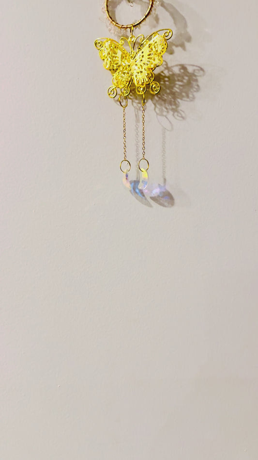 Triple Ring Crystal Butterfly Crystal Suncatcher