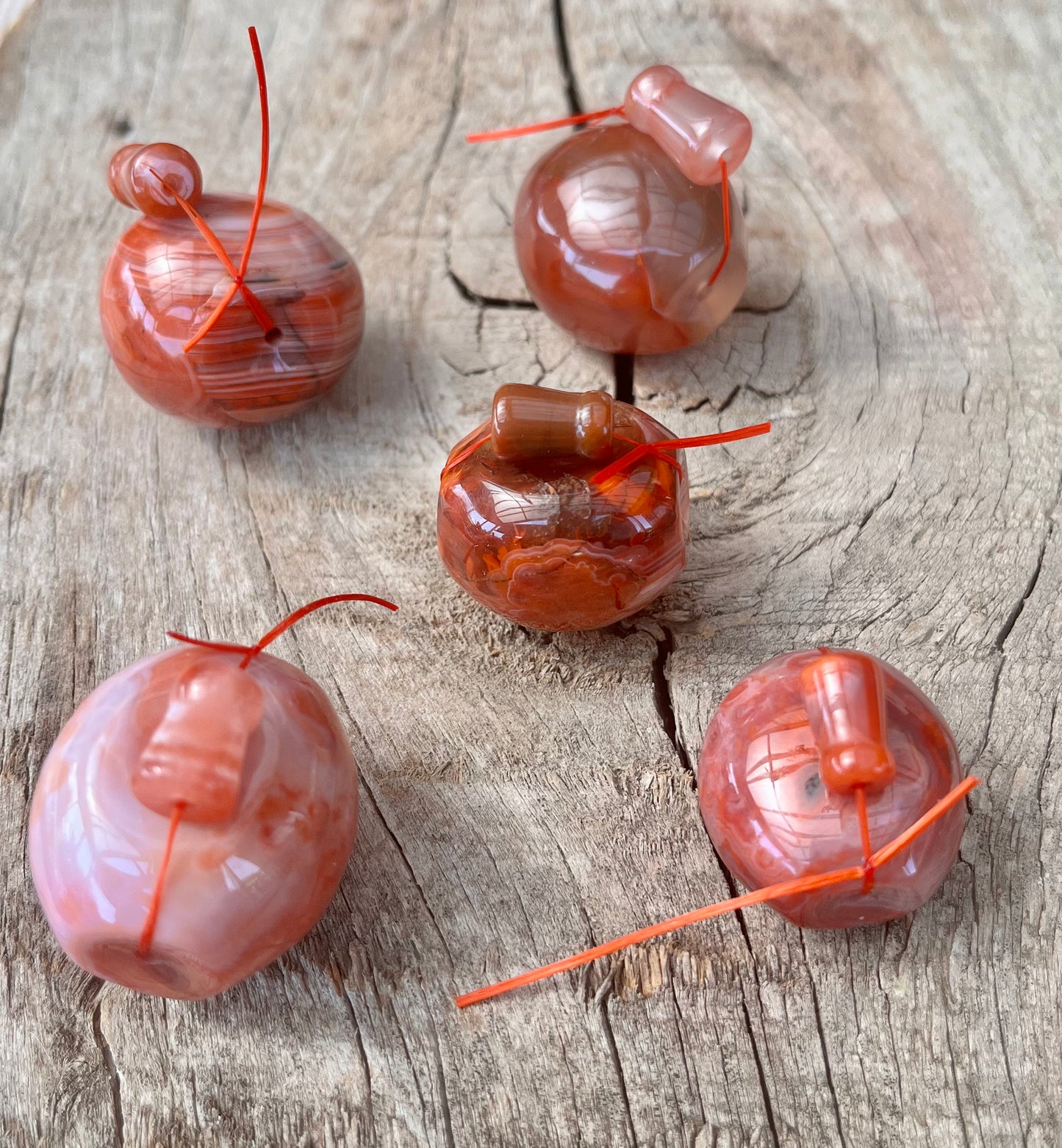 Natural Carnelian Gemstone 3 Hole Guru Beads, T-Drilled Beads