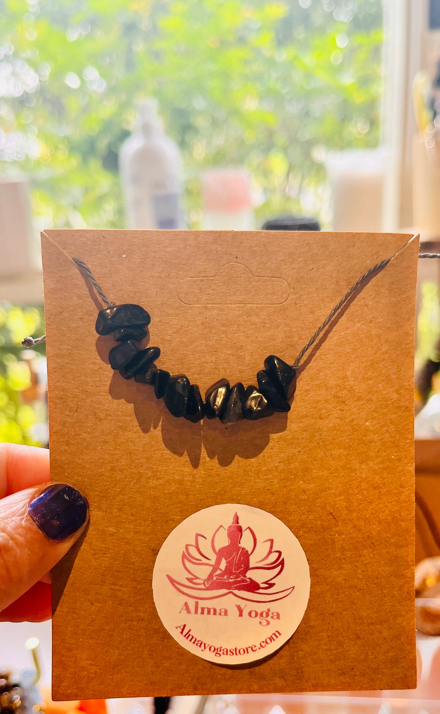 Black Tourmaline Gemstone Chip Dainty cute adjustable bracelet handmade.