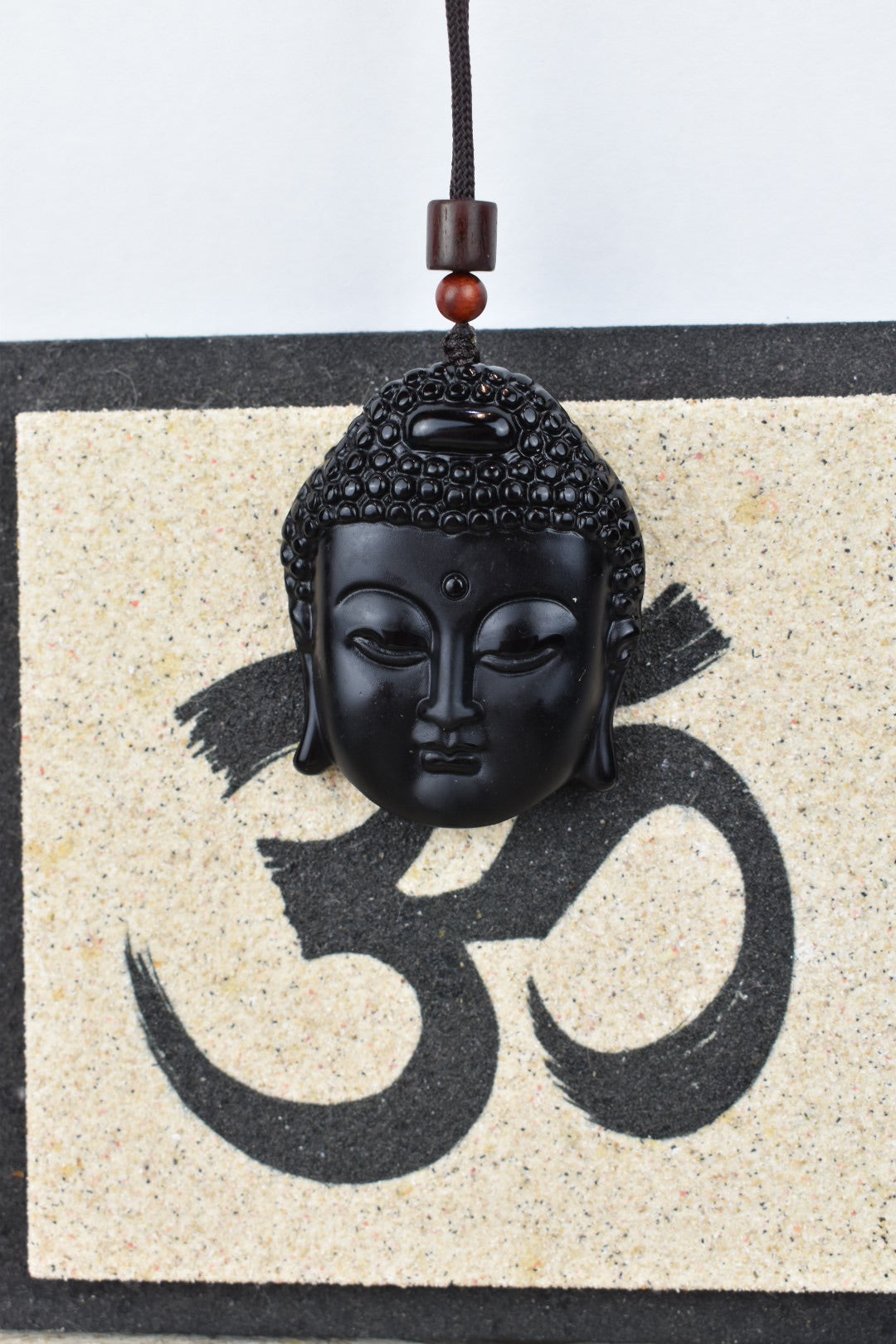 UNISEX NATURAL BLACK OBSIDIAN BUDDHA HEAD PENDANT NECKLACE