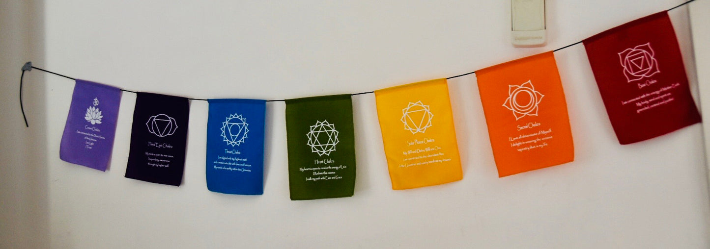 Large Seven Chakra Prayer Flags Banner Wall Hanging