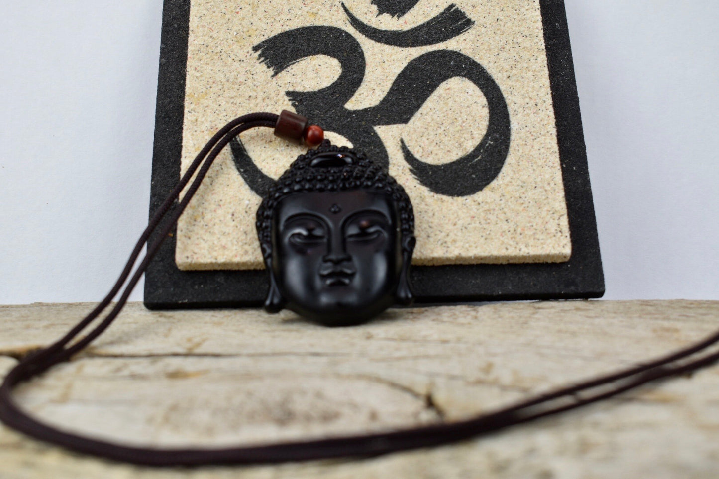 UNISEX NATURAL BLACK OBSIDIAN BUDDHA HEAD PENDANT NECKLACE